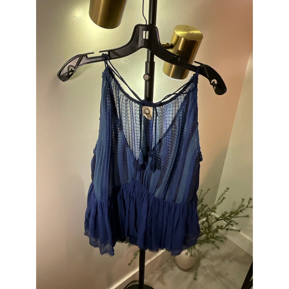 Anthropologie tank peplum blue shades tassel accent akemi and kin SM layering ec